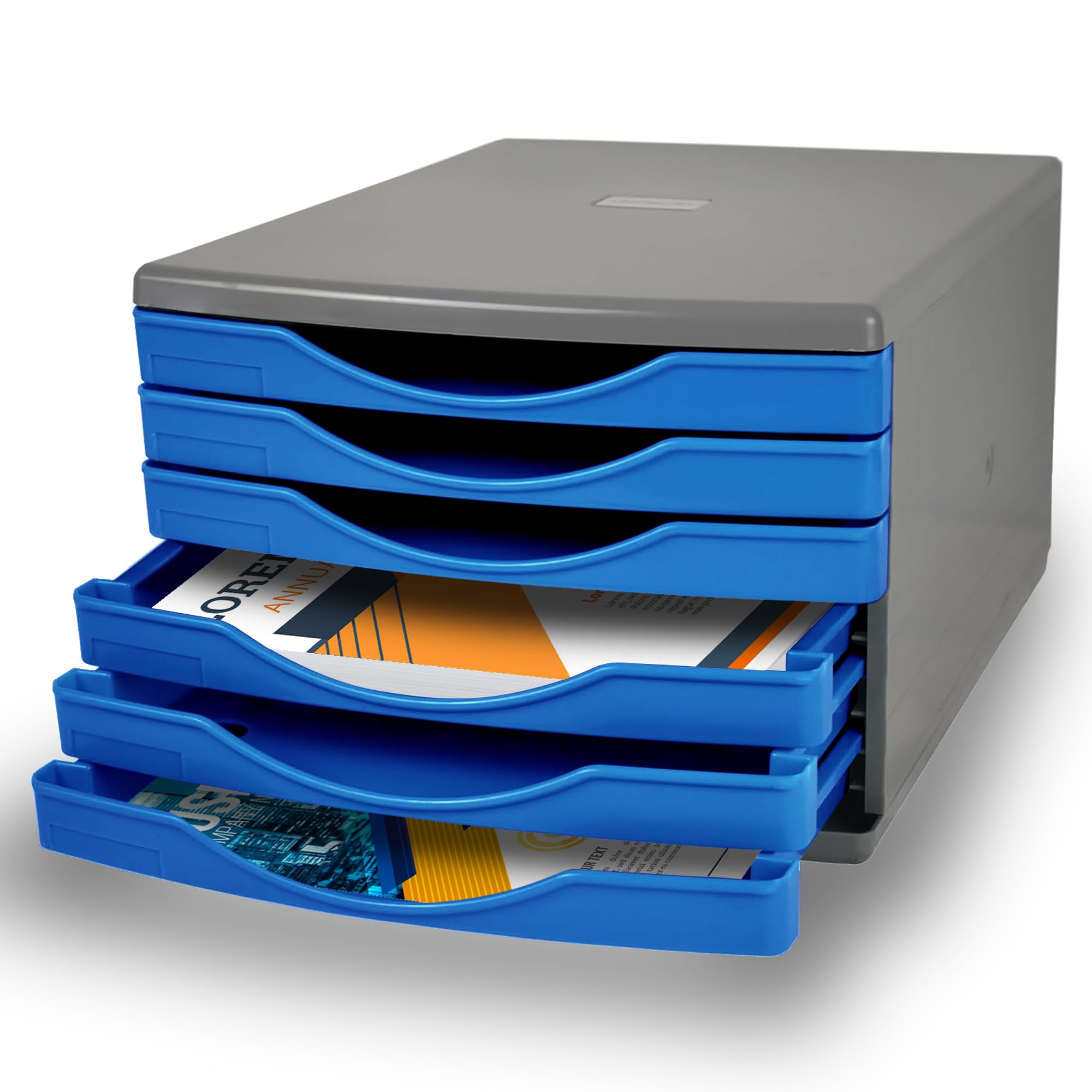 Deflecto Bold Blue Desk Drawer Set featuring 6 x 30mm drawers In Bold Blue - Desk Organiser Drawers - Small Storage Drawers - Desk Storage Drawers - Desktop A4 Storage Drawers