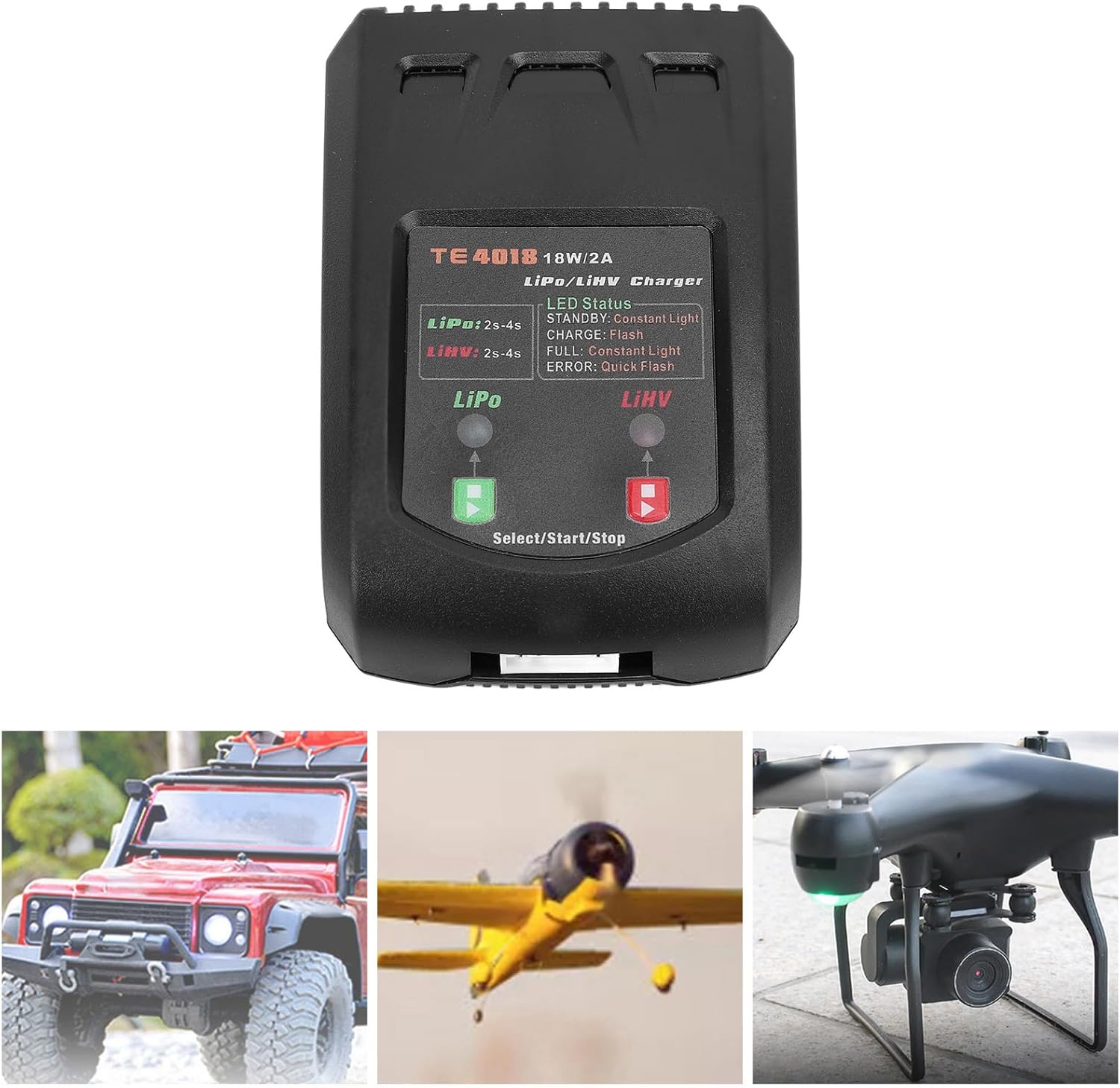 Li Po Battery Charger, 18W 2A, 2S to 4S (7.4V‑14.8V) Balance Charger Discharge, Li Po/LiHV Battery Charger for Charging RC Car RC Boat Drone Parts,RC Hobby Battery Charger (US