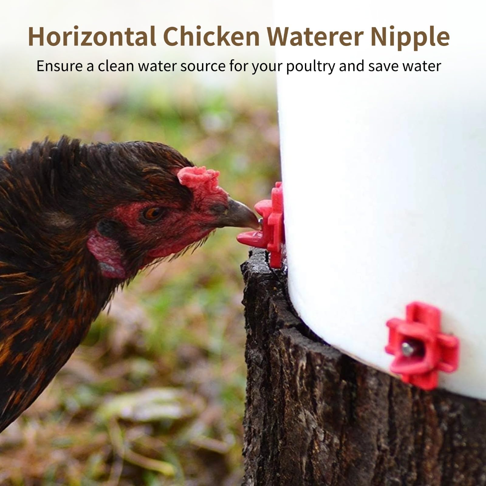 40 bebederos para pollos, juego de bebedero horizontal para pollos, bebedero automático para aves con taladro, tuercas de mariposa y cinta de sellado, a prueba de fugas para cubos de agua, gallinero