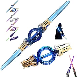 DTREELS Light Up Sword, Fire Spin Sword Double-Edged Lightsaber, 7 Colors Expandable Light Swords Toys with FX Sound and Realistic Handle, Cool Role-Play Costume Party Decor Christmas Birthday Gift