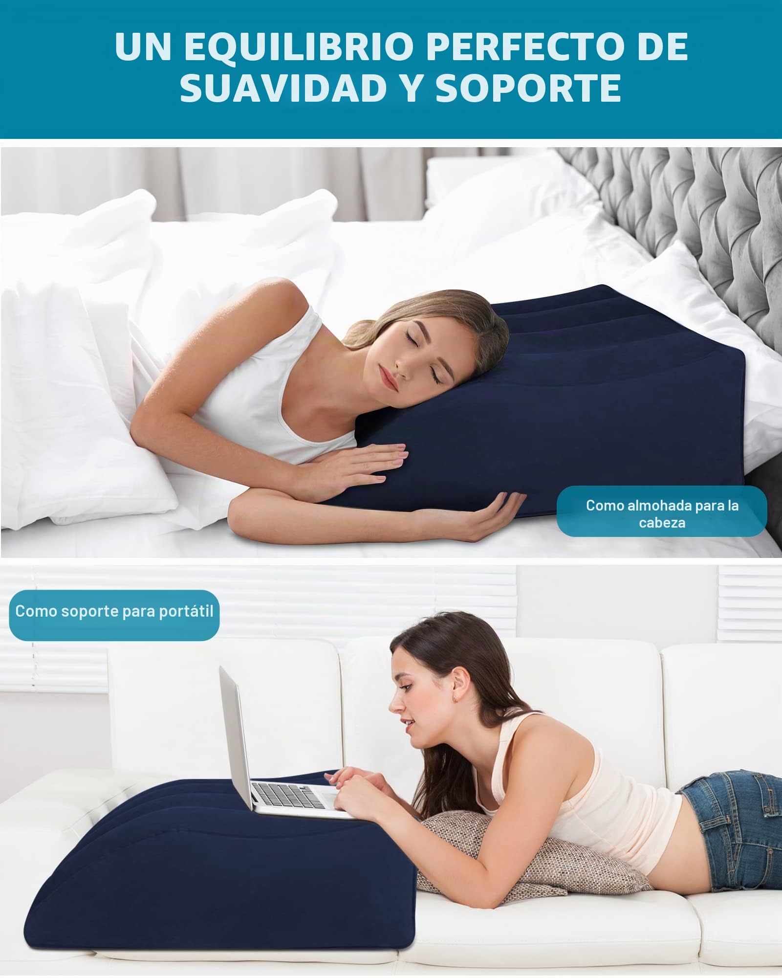 Almohada para Piernas, Almohada Piernas para Dormir, mejorar la circulación y reducir la hinchazón, Adecuado para mejorar la calidad del sueño, Embarazada, Cirugía y lesiones, Recuperación (Azul)