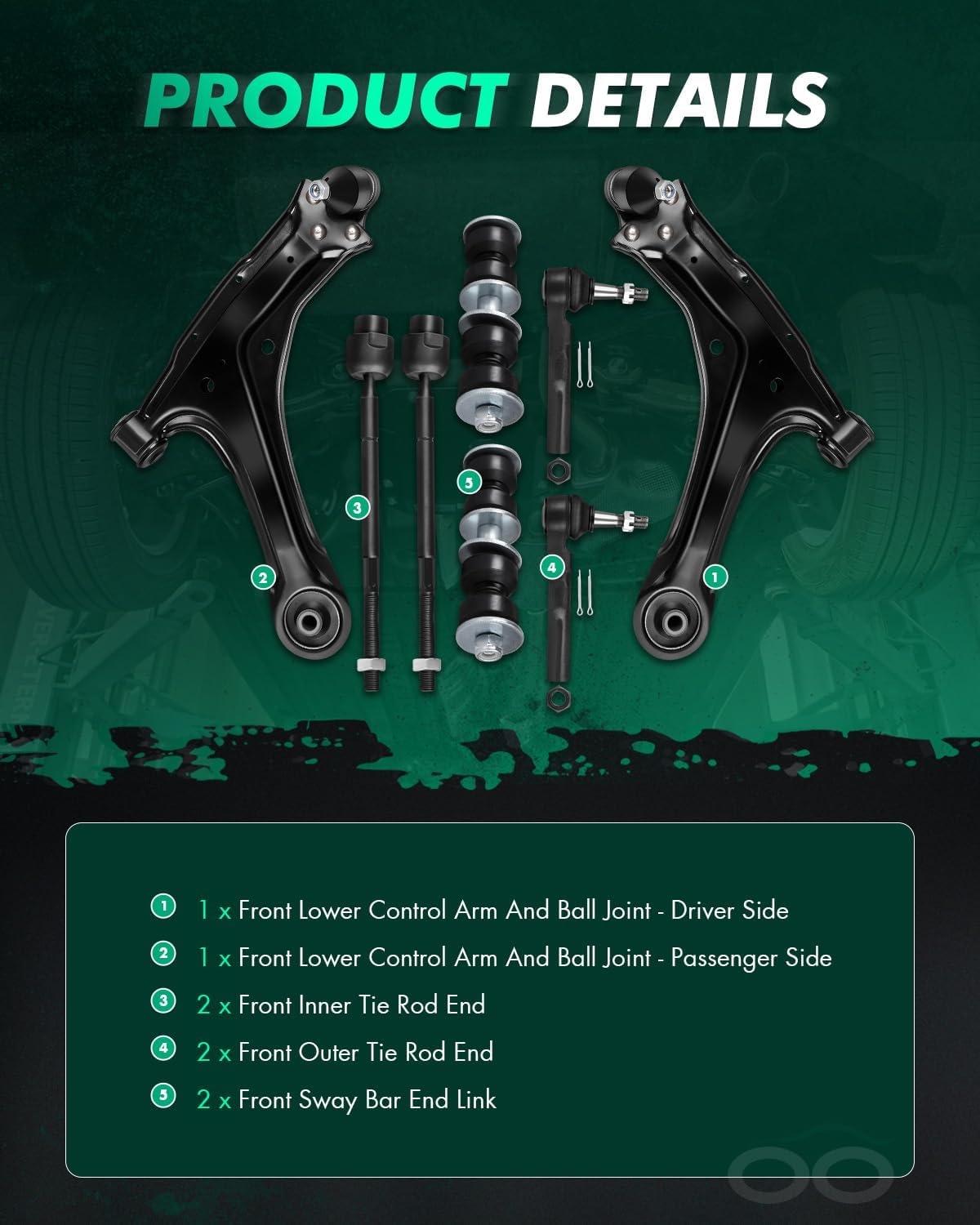 SCITOO 8pcs Front Lower Control Arm Ball Joint Suspension Kit Fit for Chevy for Malibu Classic for Oldsmobile Alero Cutlass for Pontiac Grand Am 1997-2003 Stabilizer Sway Bar Link Inner Outer Tie Rod