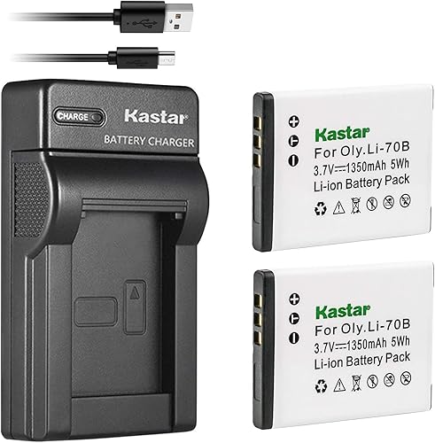 Kastar Batería X2 + cargador USB delgado de repuesto para Olympus Li-70B, D-700, D-705, D-710, D-715, D-745, FE-4020, FE-4040, FE-5040, VG-110,