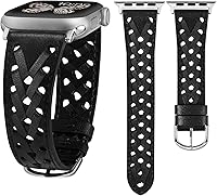 Vista 7 de Wearlizer Correa de cuero compatible con Apple Watch Band de 41/40/38/44/45/46/49/1.654 in para mujeres y hombres, correa trenzada ahuecada