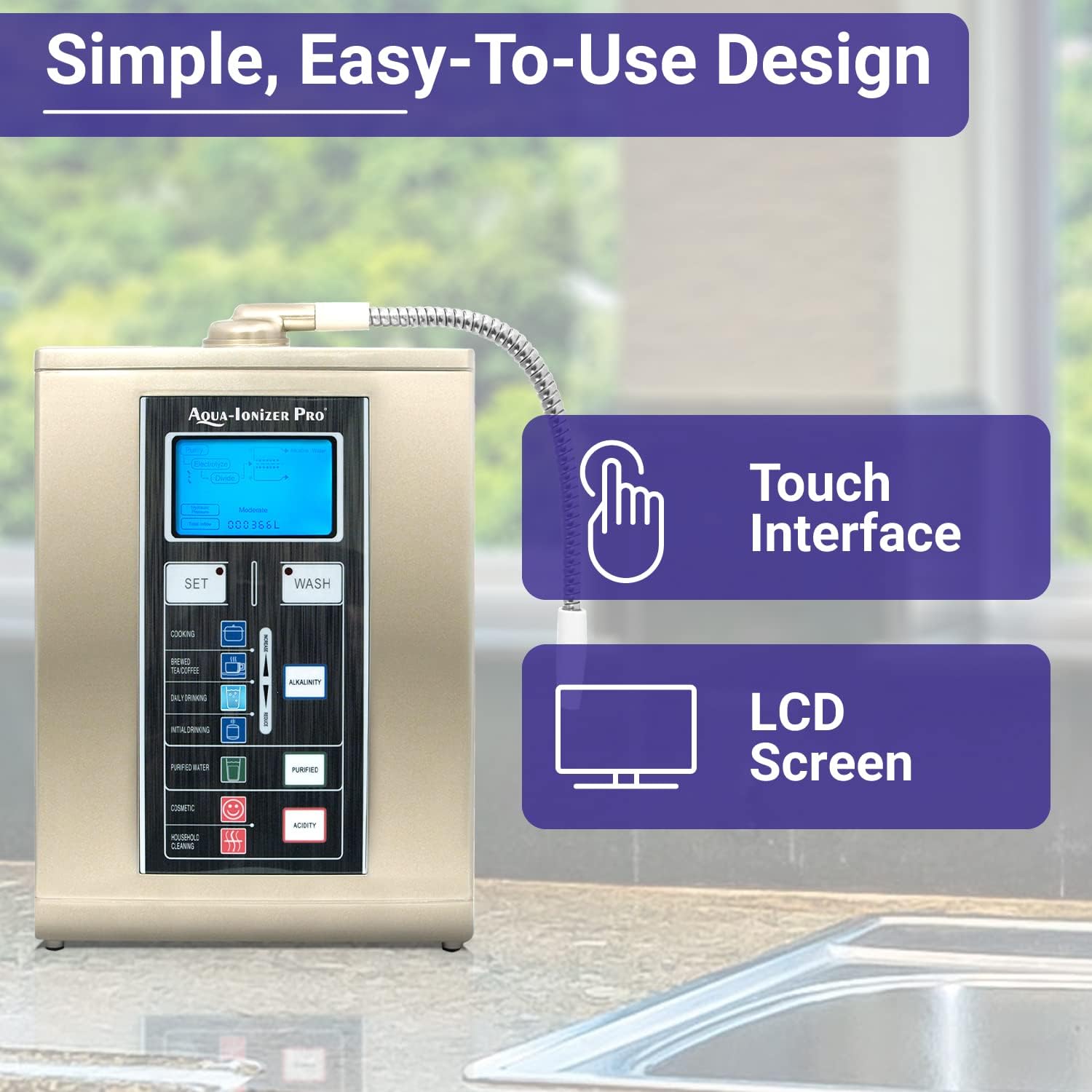 Gold Alkaline Water Ionizer with LED Indicator and Filtration System