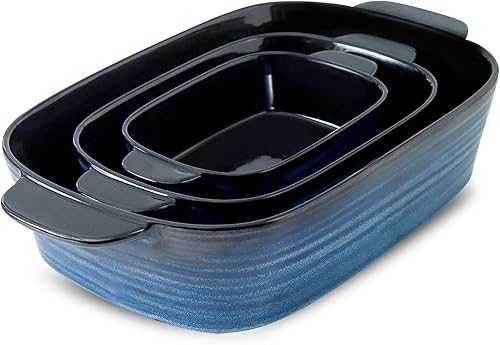 Hasense Cacerola para horno, juego de 3 utensilios de cerámica para hornear, platos grandes para hornear con asa, sartenes de lasaña antiadherentes