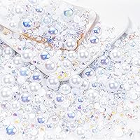 Vista 1 de 60g de perlas blancas de parte trasera plana con diamantes de imitación para manualidades, tamaño mixto de 3mm-10mm, color AB, redondas, mitad