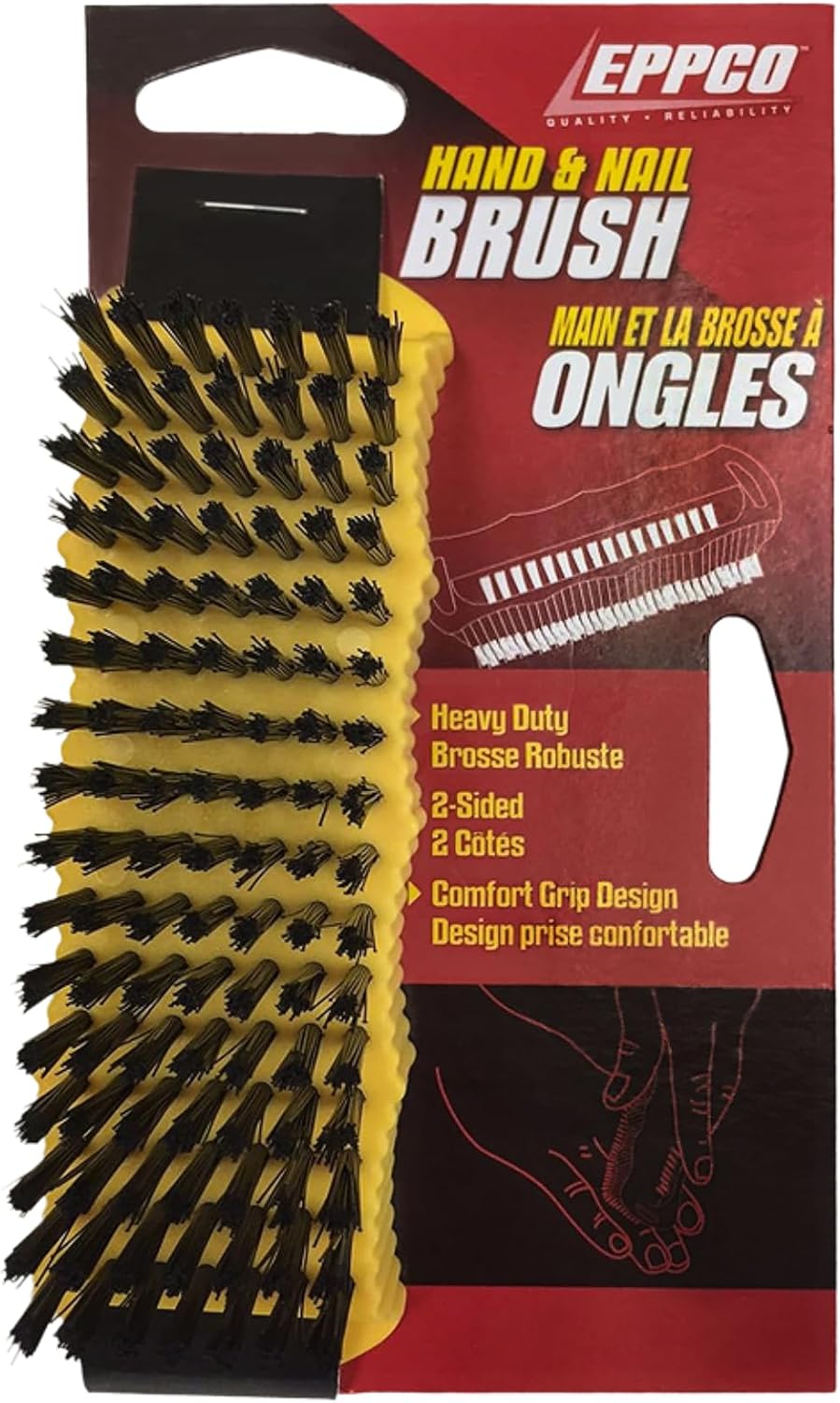 EPPCO Heavy Duty Hand and Nail Scrub Brush 8-Pack - Two-Sided Fingernail Cleaning Brush with Comfort Grip Handle - Nail Brush for Mechanics, Gardeners, Garage, Workshop, Dirt, Grease, Toenails, Mud