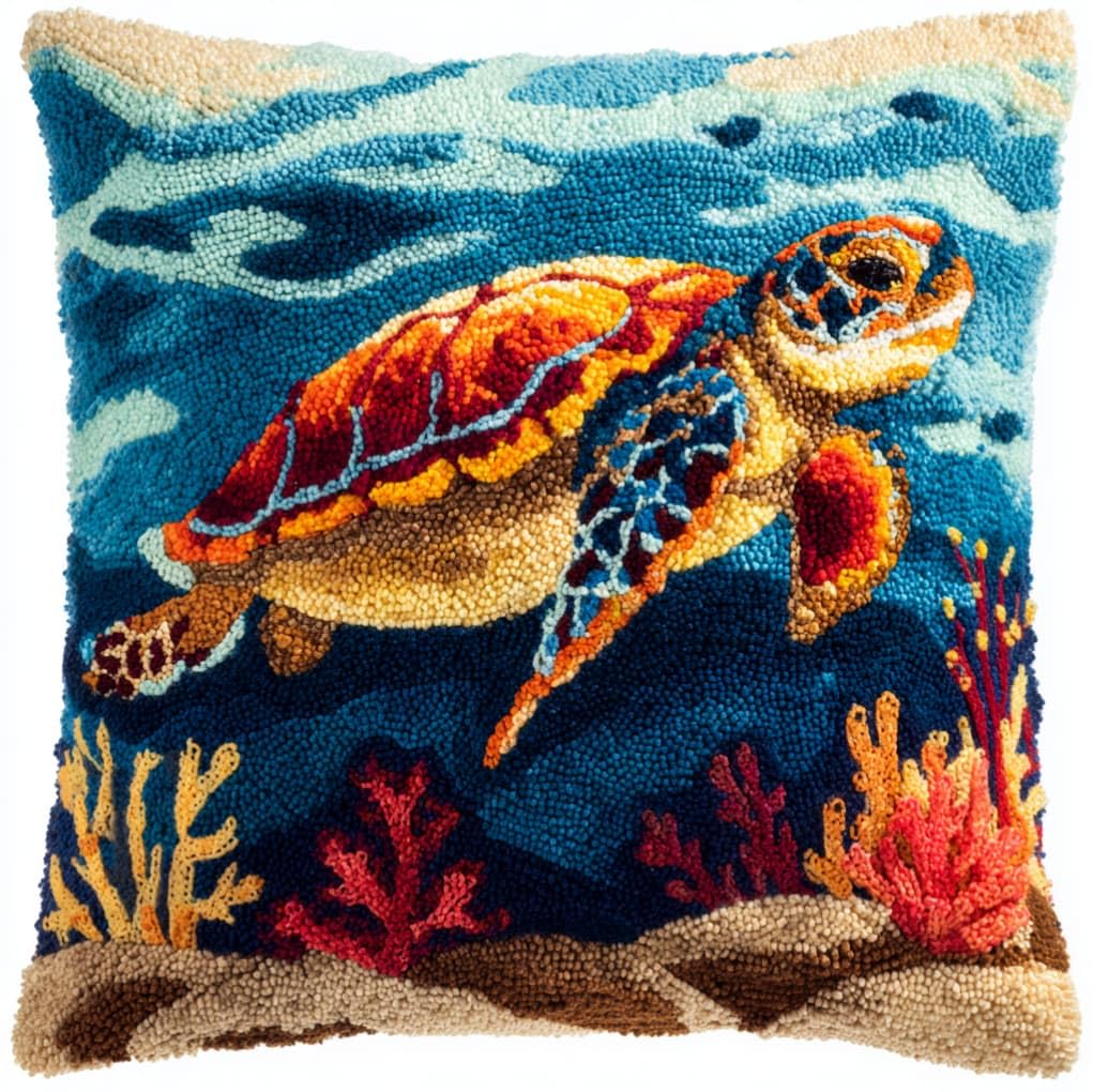 AxiangziK Creative Latch Hook Pillow Kit,sea Turtle