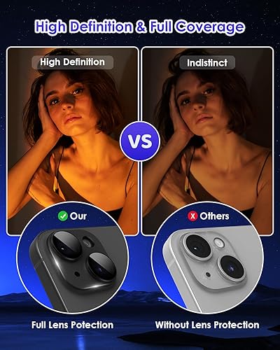 Miniatura 5 de Para iPhone 15 PlusiPhone 15 Protector de lente de cámara Metal Plus Anillo de aleación de aluminio 9H Pantalla de vidrio templado Funda de cámara