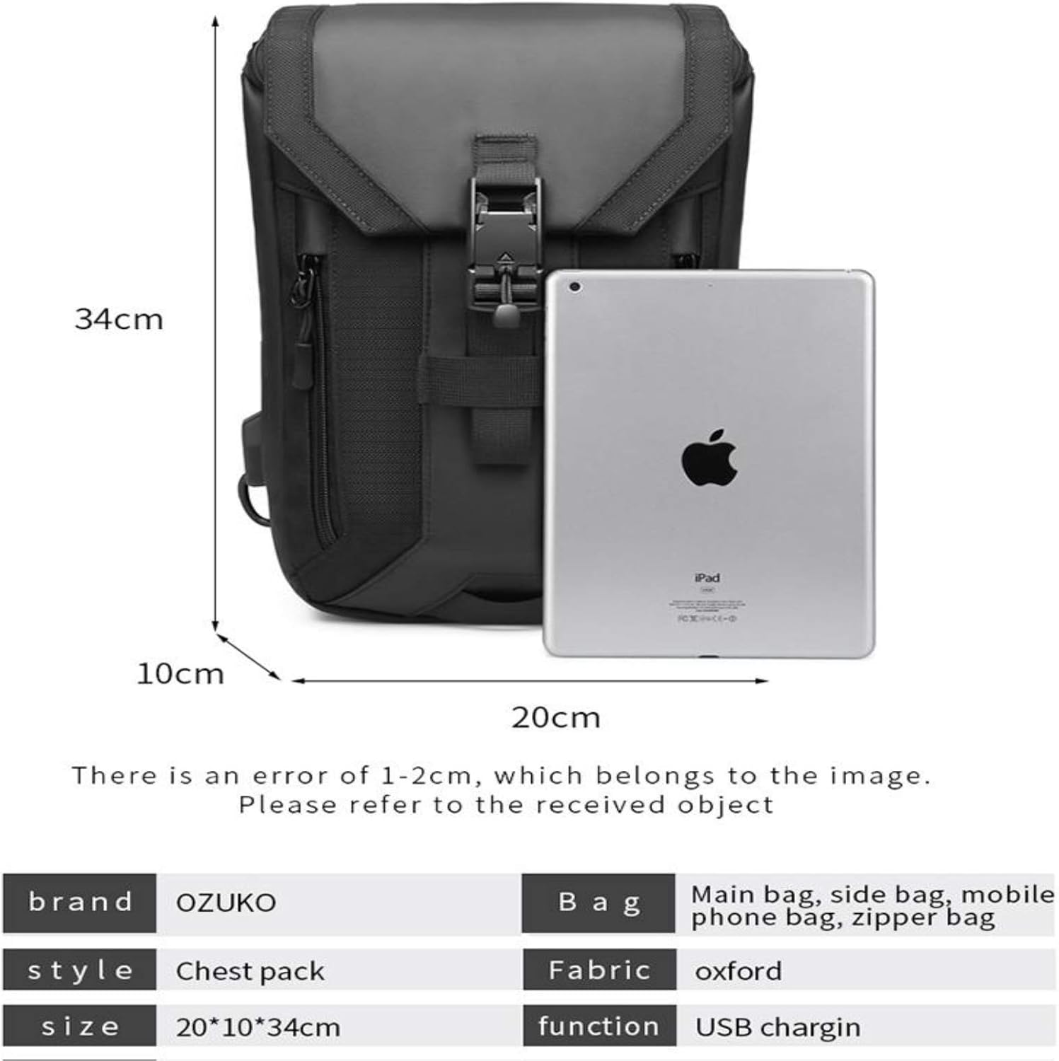 OZUKO Sling Backpack USB Anti-Theft Men'S Chest Bag Casual Shoulder Bag