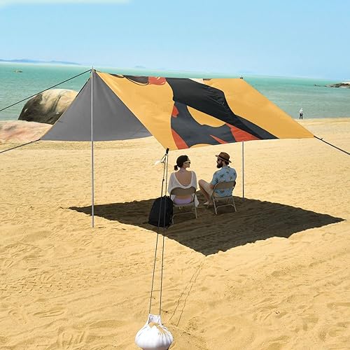 Miniatura 7 de Cabaña de playa plegable con protección solar UPF50 de color durazno femenino oscuro, fácil de instalar, con postes resistentes, sacos de arena y
