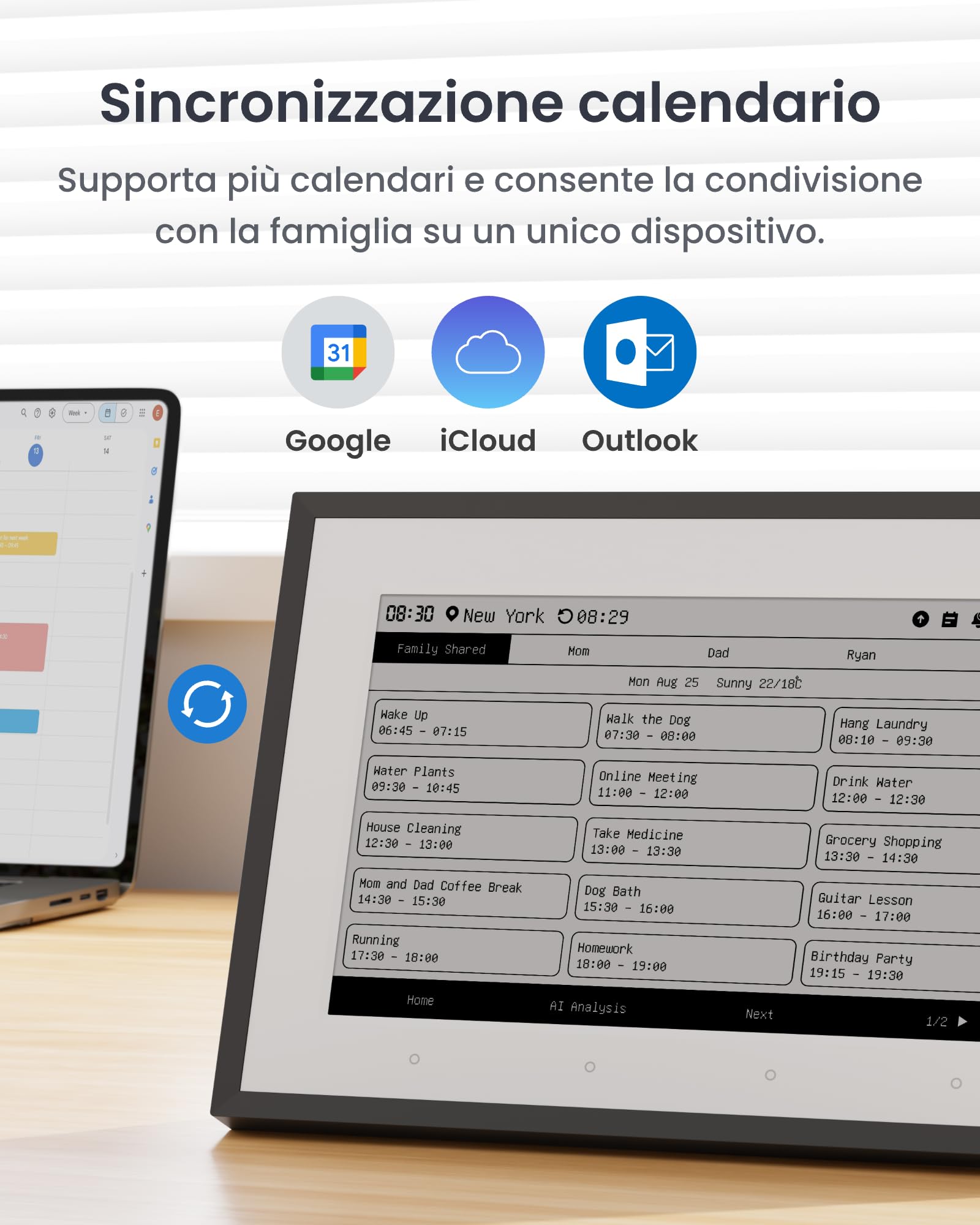 SwitchBot Stazione meteo intelligente, monitor wireless da 7,5", per temperatura interna/esterna e umidità con calendario elettronico, compatibile con Google, iCloud, Outlook, Yahoo