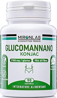 GLUCOMANNANO Forte : 3021mg - Saziante naturale - Alta concentrazione : 95% di fibre - 90 capsule vegane - Migliora la digestione – Senza glutine o allergeni – Mironlab