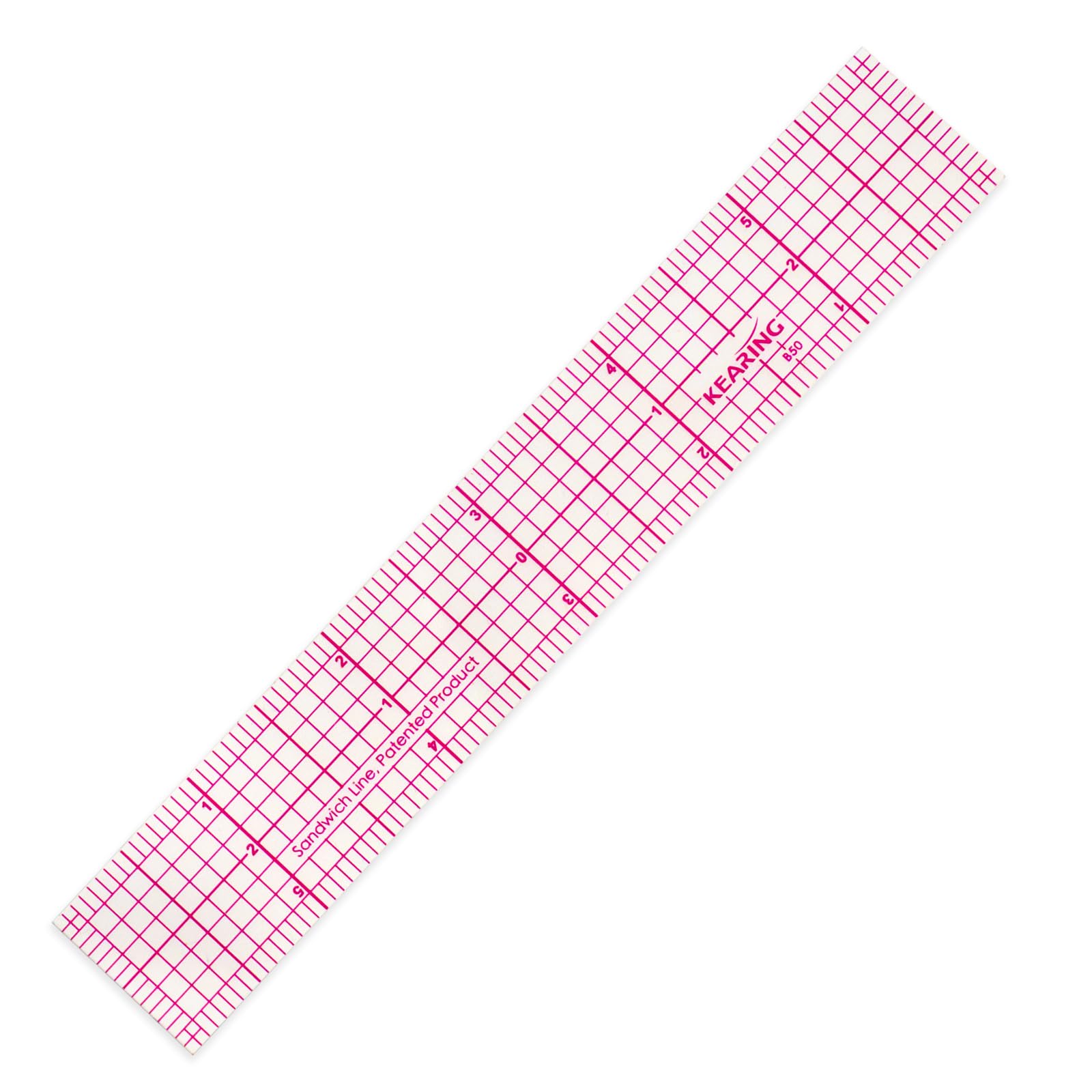Kearing Red Clear Fashion Design Ruler - Sewing Graph With Sandwich Line, 1" X 6", Transparent Pattern Making For Dress And Quilting