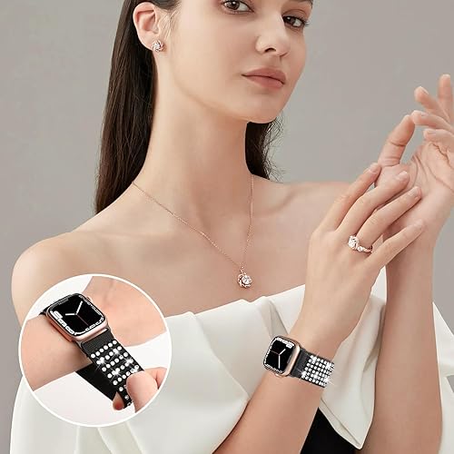 Miniatura 4 de Seizehe Correas elásticas con diamantes brillantes compatibles con Apple Watch Band de 1.929 in 1.772 in 1.732 in 1.654 in 1.614 in 1.575 in 1.496
