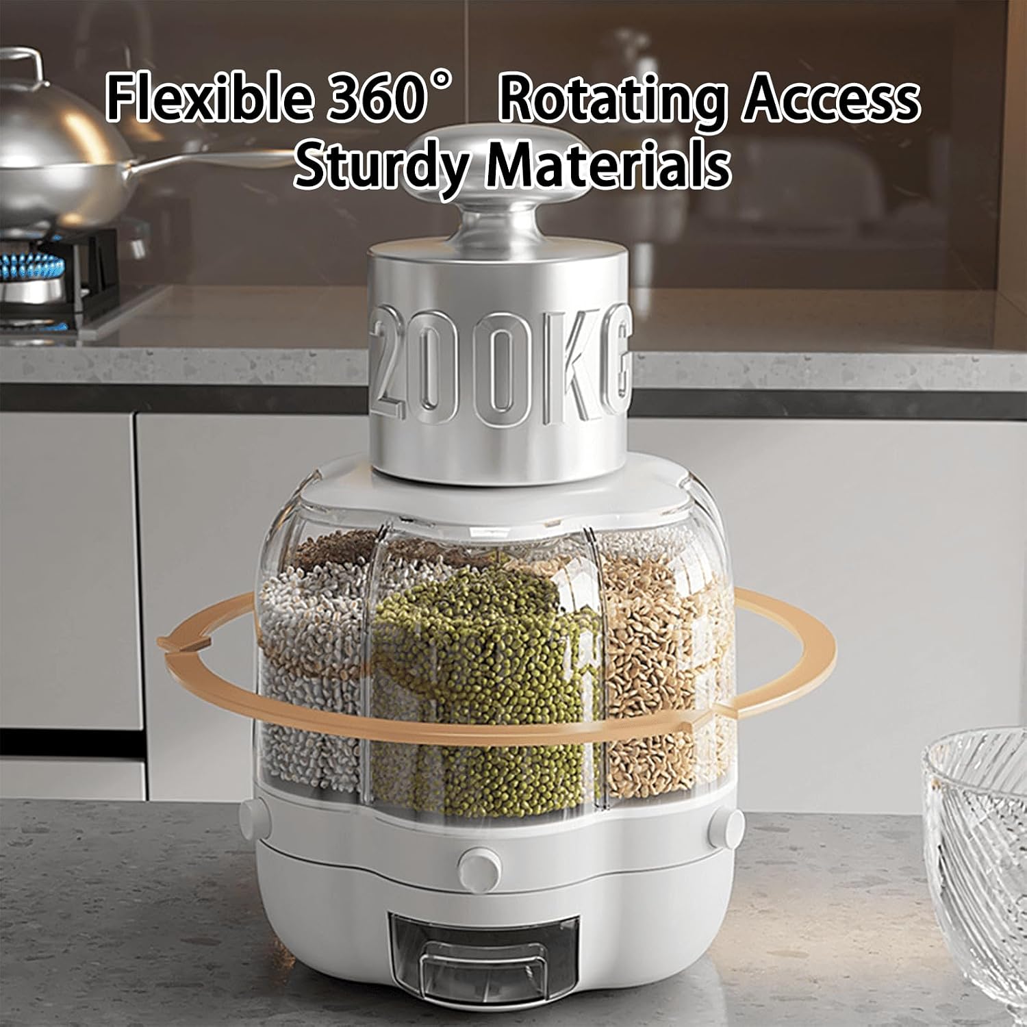 Rotating Candy Dispenser Multi Countertop 360° Rotating with 6 Compartments, Multi-grid Large Capacity Grain Storage Transparent Container for Mini Candies, Food, Rice,Grains (White, Small)