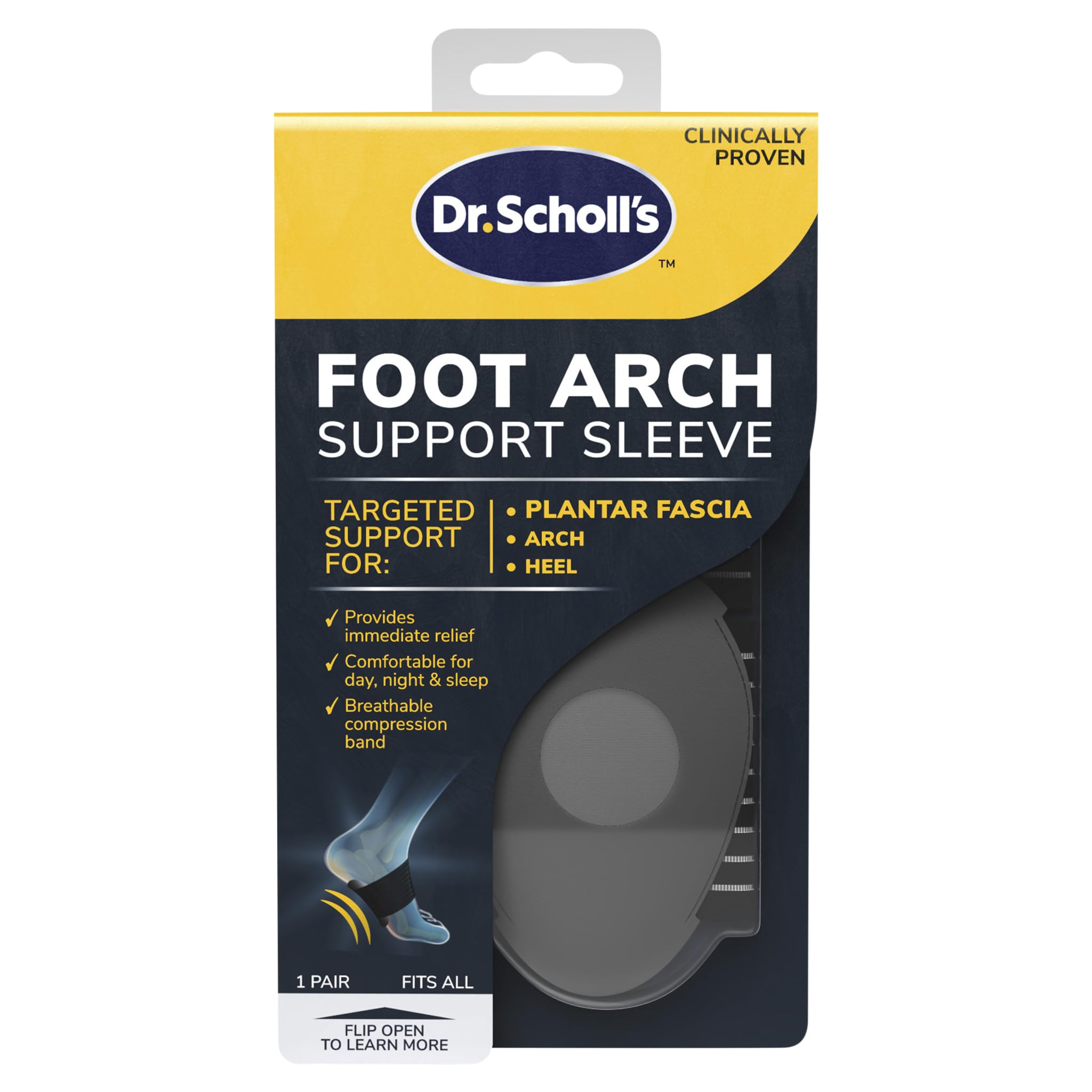 Dr. Scholl's Plantar Fasciitis Foot Arch Support Sleeve, Provides Immediate Support, Comfortable for Day, Night and Sleep, Breathable Compression Band