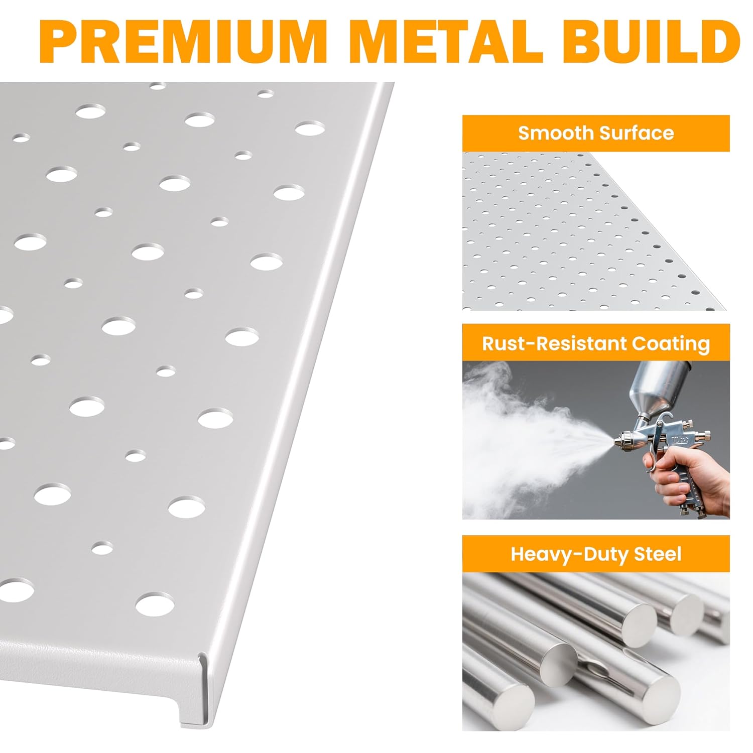 Pegboard Smith Metal Pegboard Panels, 16" x 12" Heavy-Duty Steel Peg Boards for Garage Tool Storage, Wall-Mounted Pegboard Organizer System (Pack of 4, Gray)