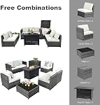 Tangkula 9 Ensemble de meubles en patio-rattan, ensemble de canapés sectionnels patiojoy avec table de four, boîte de rangement, table à café, kit de conversation en osier 42” ETL Tableau approuvé pour les incendies de propane