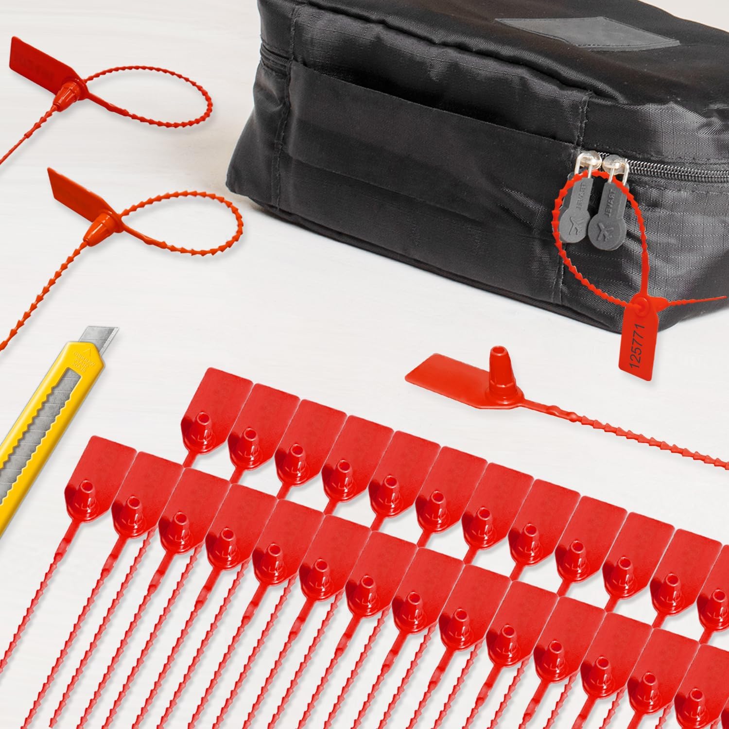 2000 Pcs Plastic Tamper Seals Fire Extinguisher Tags Security Tags Numbered Tags with Zip Tie Safety Disposable Self-Locking Signage 250mm Length (Red)