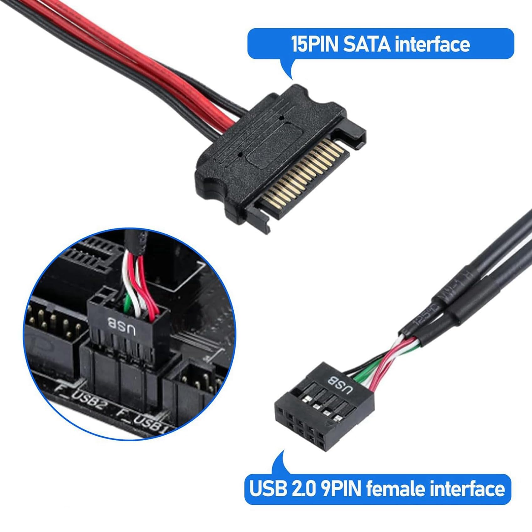 5X 9-pinowy rozgałęźnik USB z kablem zasilającym , wewnętrzny koncentrator USB, złącze rozgałęźnika USB 2.0 do płyty głównej