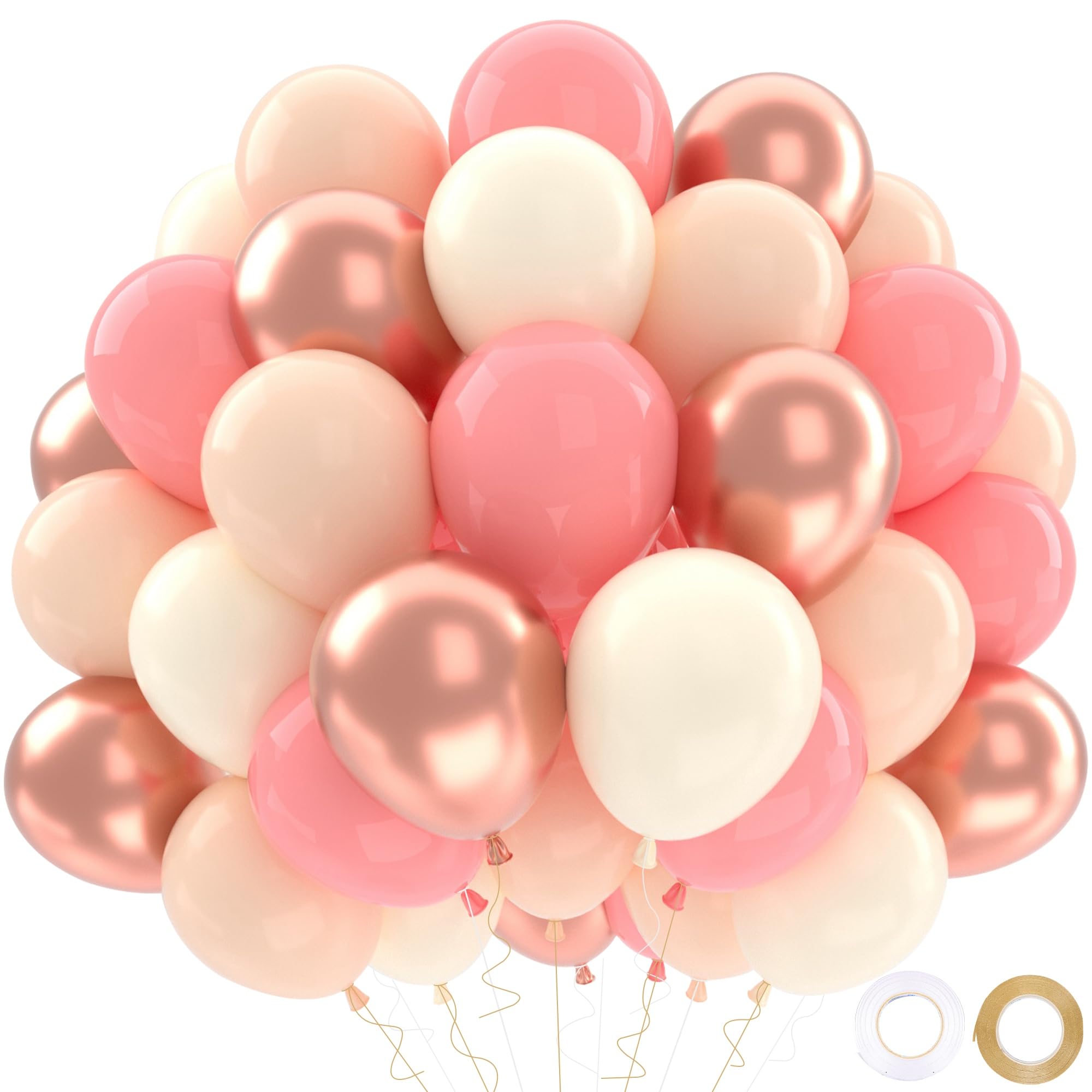 Luftballons Geburtstag Beige Rosa Rosegold,52 Stück Luftballons Metallic Rose Gold Helium Ballons Rosa Mit Bändern, Rose Sand Weiß Ballons Für Geburtstag Hochzeit Baby Party Dekoration,12 Zoll