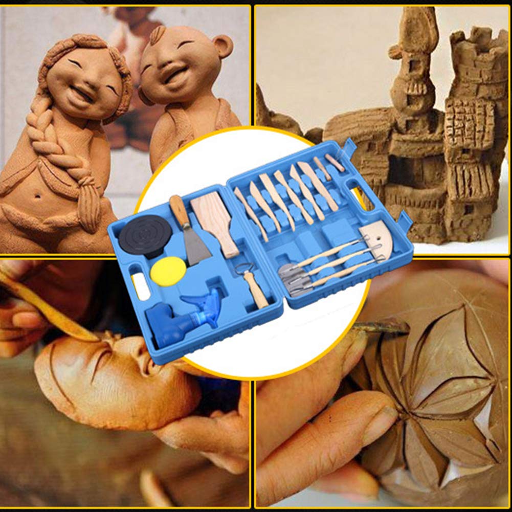 Narzędzia ceramiczne Zestaw narzędzi do rzeźbienia, drewno i stal ceramiczne narzędzia z gliny, glina woskowa narzędzia ceramiczne z etui, modelowanie glina garncarska narzędzia rzeźbiarskie K