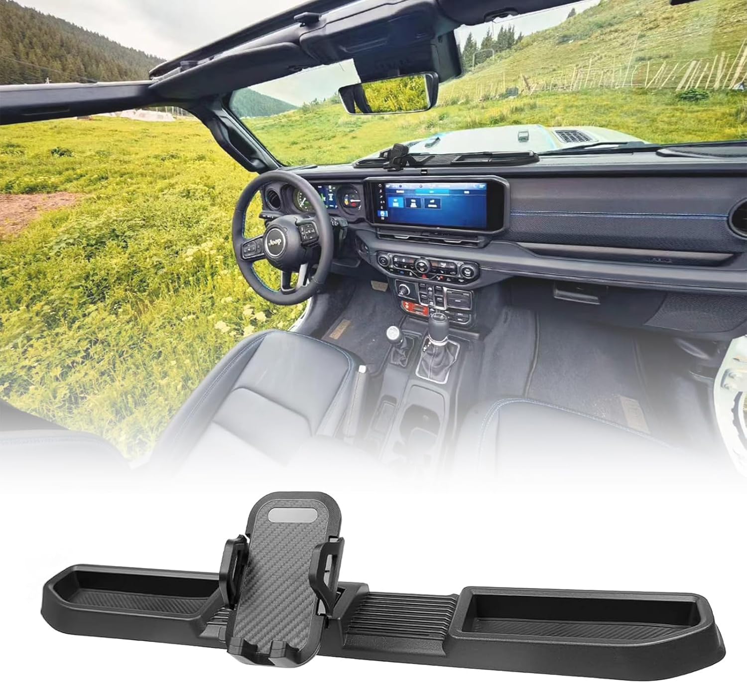 Phone Mount for 2024 2025 2026 Jeep Wrangler JL JLU Gladiator JT (NOT for Wrangler 4XE) Multi-Mount Phone Holder Dash Mount System Kit Accessories with Dashboard Tray Storage Box
