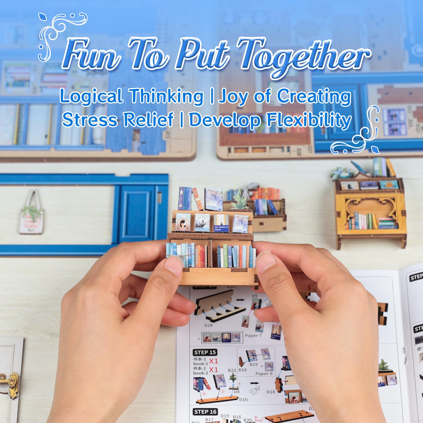 CUTEBEE Book Nook Kit for Adults, DIY Miniature House Kit, Mini House 4