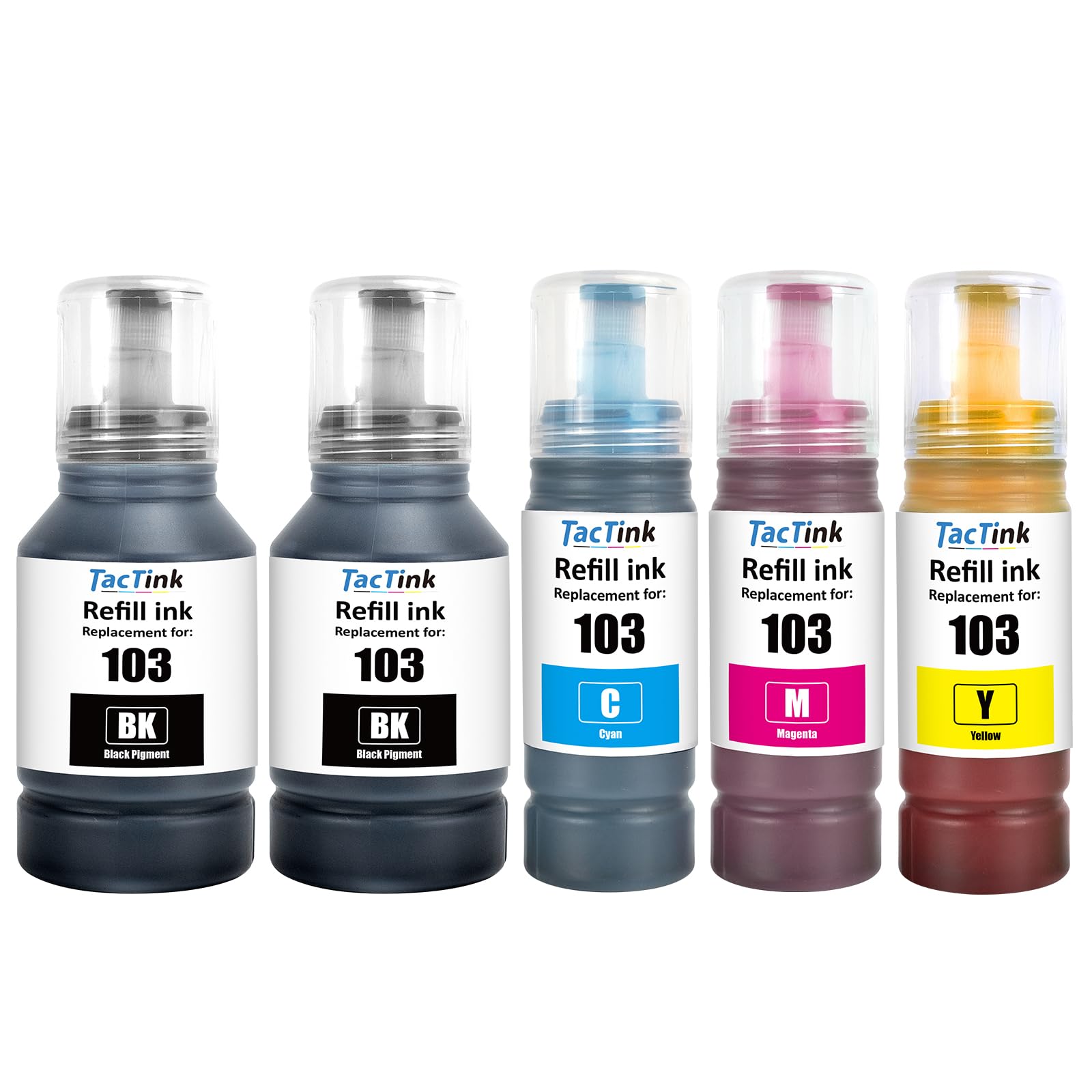 103 Ink Bottle for Epson 103 for Epson EcoTank L1110‎ L1210 L1250 L3100 L3101 L3110 L3111 L3150 L3151 L3156 L3160 L3210 L3211 L3250 L3251 L3256 L3260 L3266 L3550 (5Pack)
