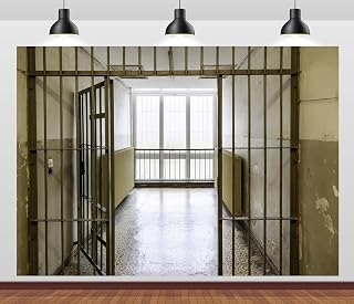 CORFOTO 8x6ft Old German Jail Interior Backdrop Prison Cell Backdrop Murder Crime Theme Party Backdrop Prison Corridor Police Cell Mugshot Photography Background Photo Booth