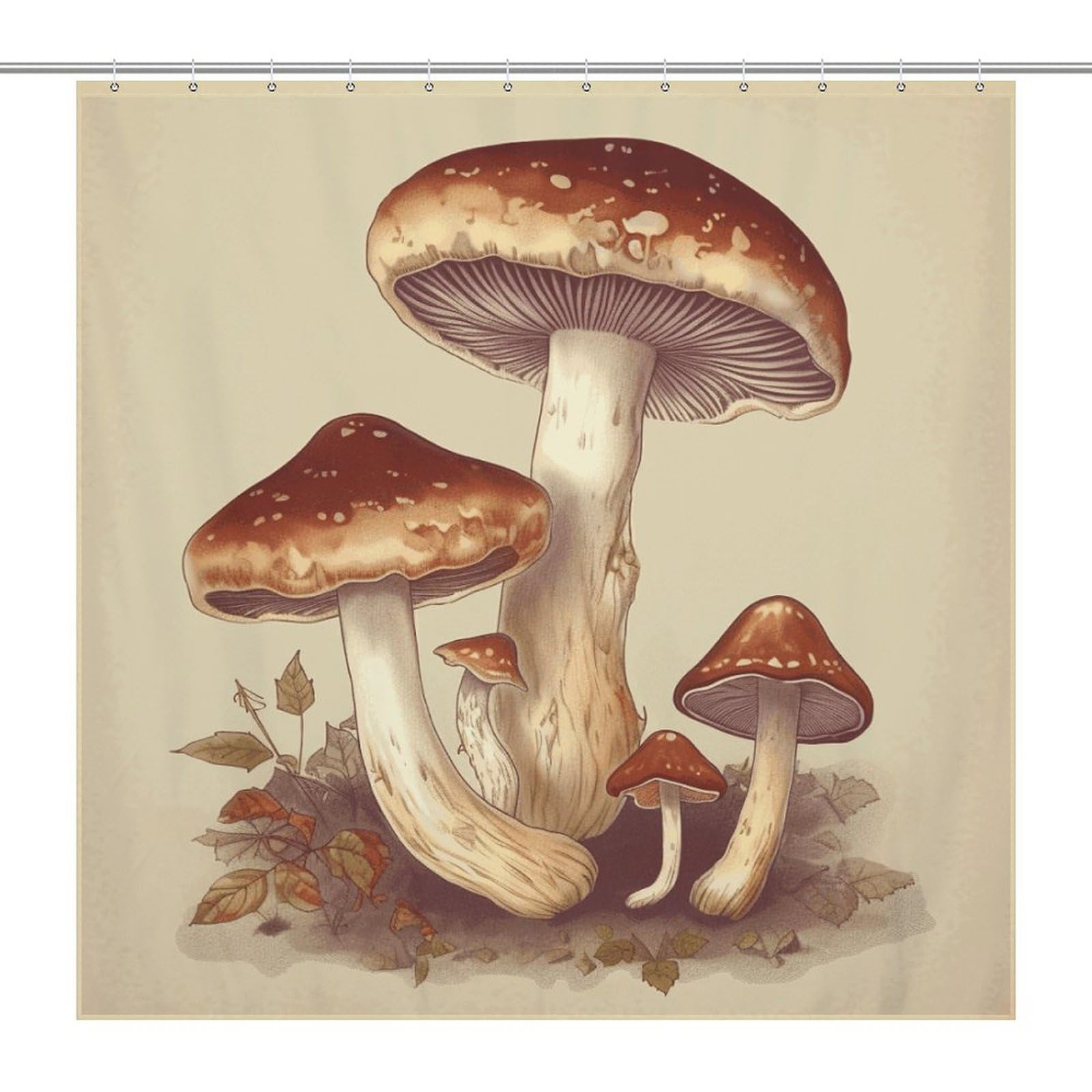 Rideau de douche imperméable anti-rouille à motif champignons vintage pour douche et baignoire