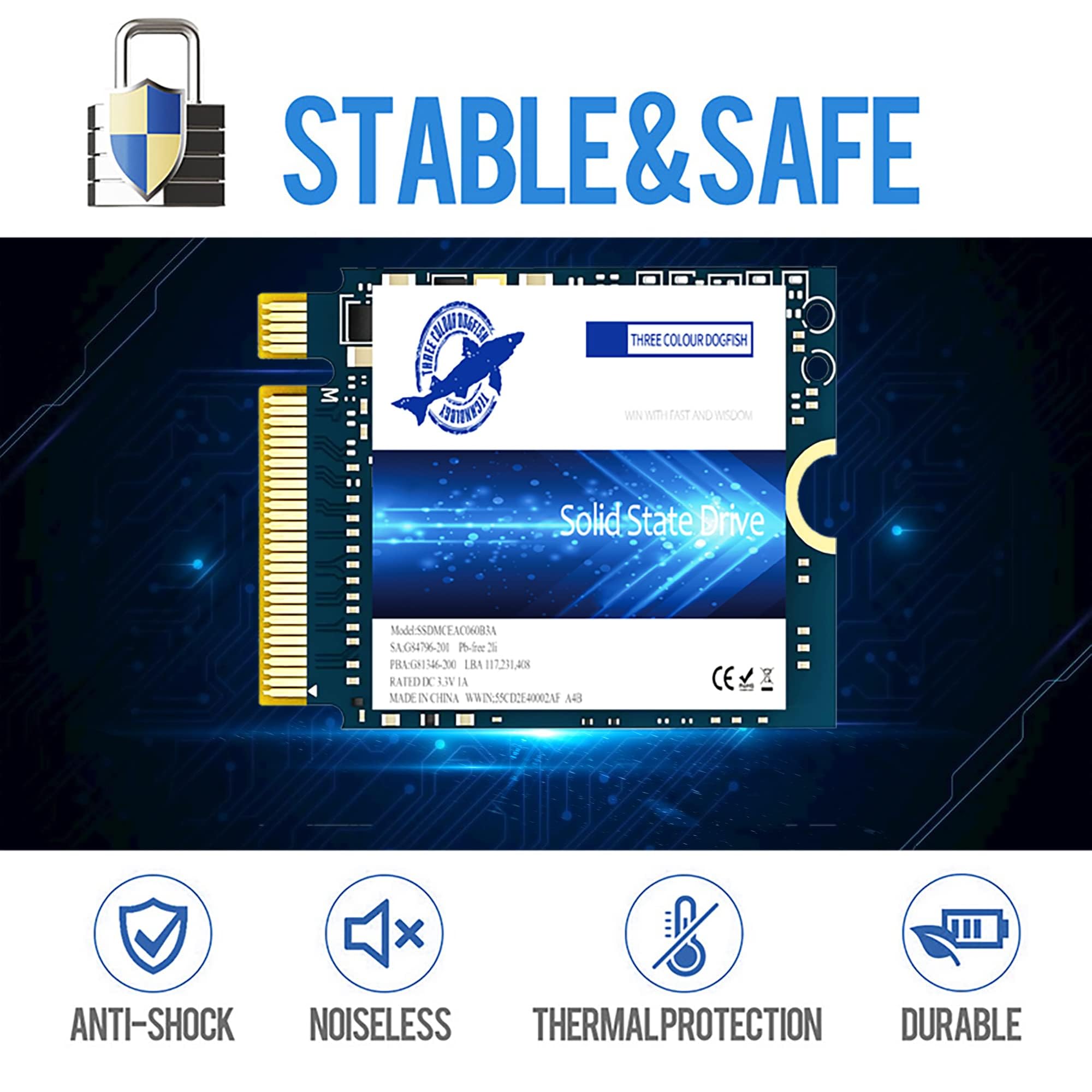 Dogfish Disque SSD Interne M.2 2230 de 128 Go, NVMe PCIe Gen 3.0 x4, Compatible avec Steam Deck, Ordinateurs Portables et Ordinateurs de Bureau