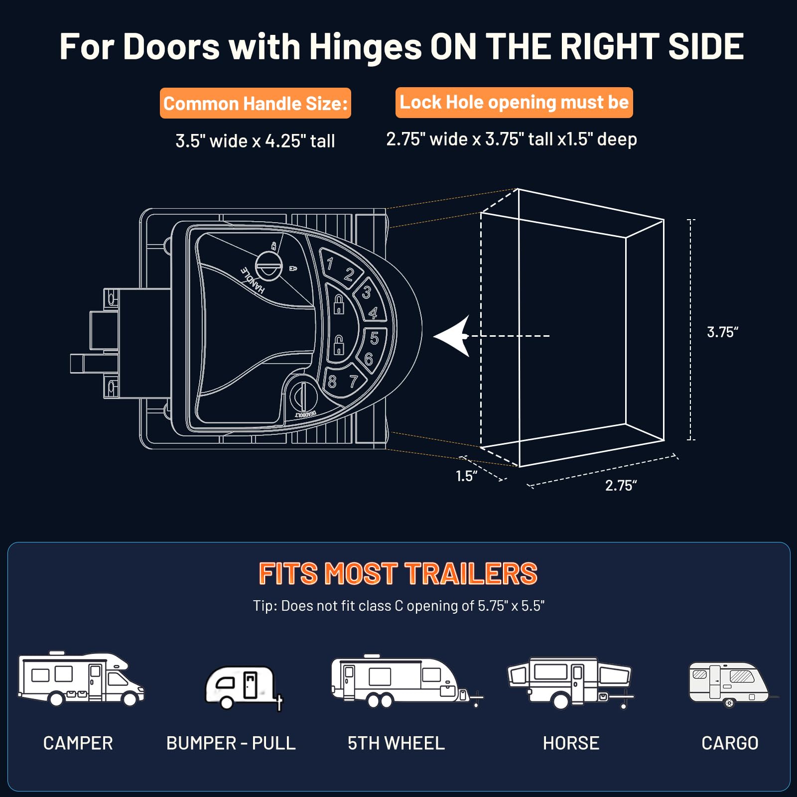 RV Keyless Entry Door Lock, Wireless Fob Password Keypad RV Door Lock Keyless Enrty, Upgraded Metal RV Lock for Home Motor/Camper/Travel Trailer Horse Cargo Bump-Pull, Fits 2.75"x3.75" Lock Hole