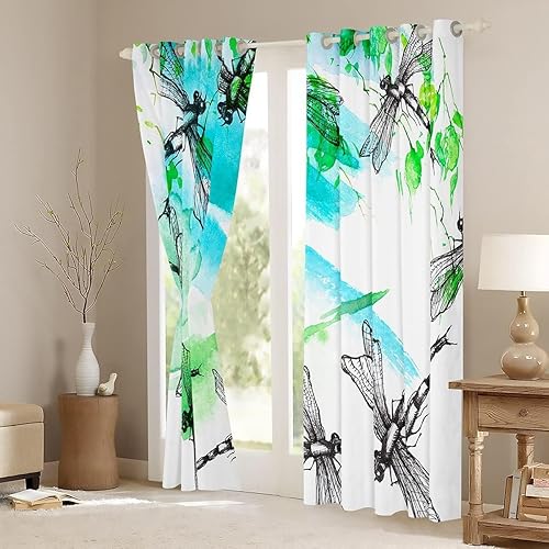 Miniatura 3 de Sxakswol Cortinas opacas 3D de libélula, cortinas de insectos para dormitorio, sala de estar, libélula de ventana, cortinas con aislamiento térmico,