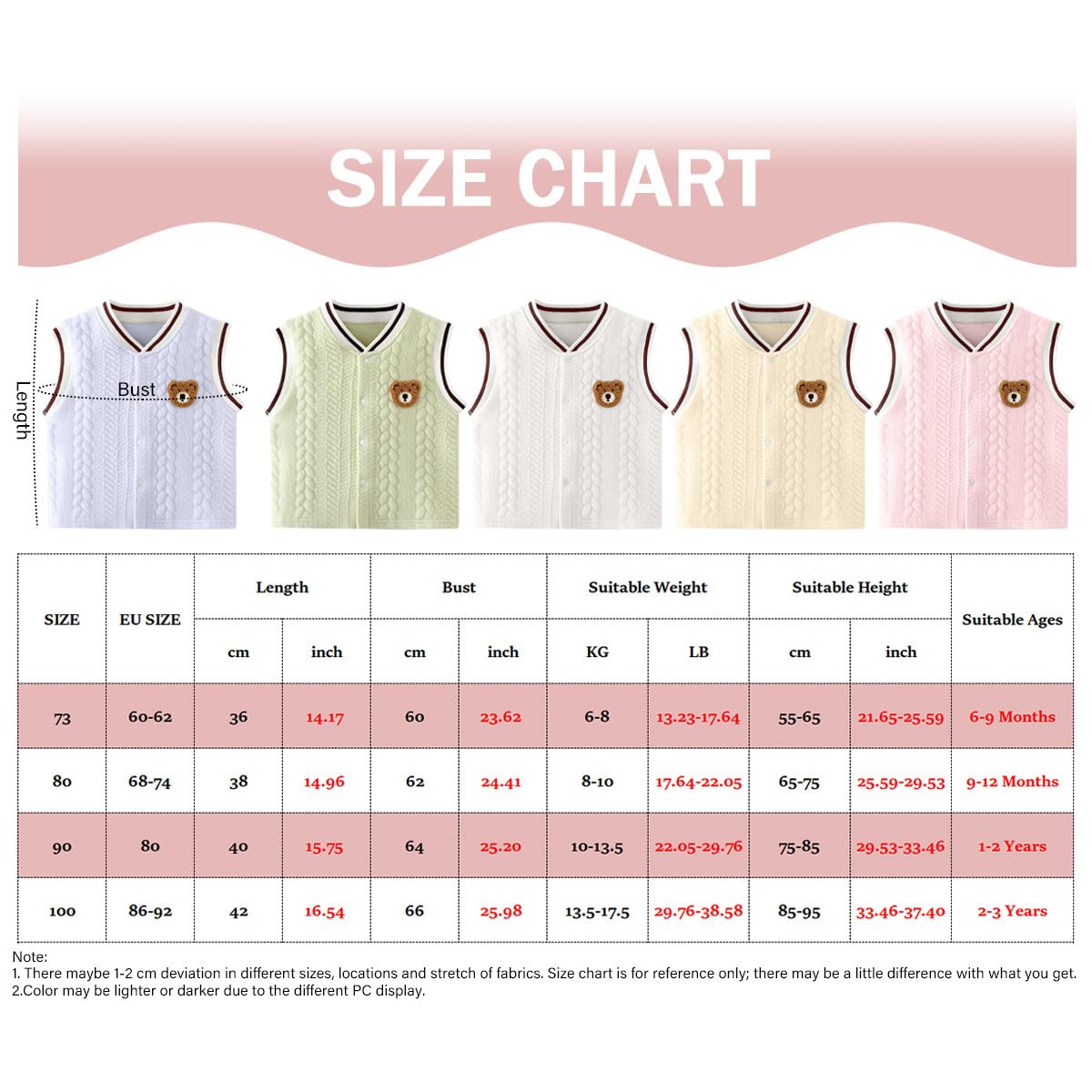 Gilet Rembourrés Sans Manches épais en Coton pour Bébé Garçon Filles, Lot de 2 Tout-petits Veste Matelassé d'hiver Gilet en peluche sans manches fille avec Motif Ours Brodé 6 mois -3 ans