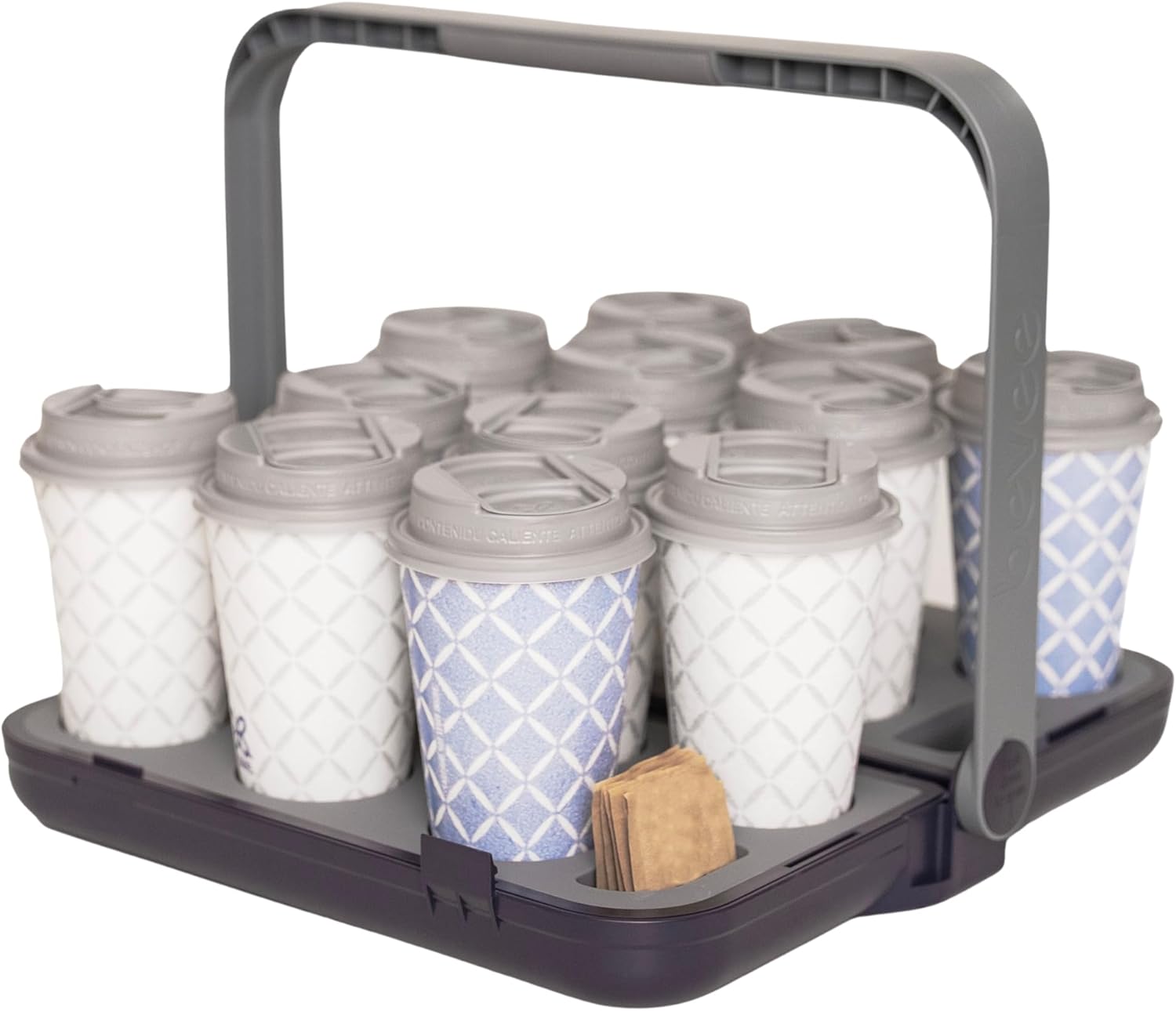 Reusable Drink Carrier for Coffee Runs Takeout Delivery | up to 12 Cups | Uber Doordash | Foldable Portable Compact Durable Secure | Holder Caddy | Hot & Cold Cups | Comfort Handle | Grey