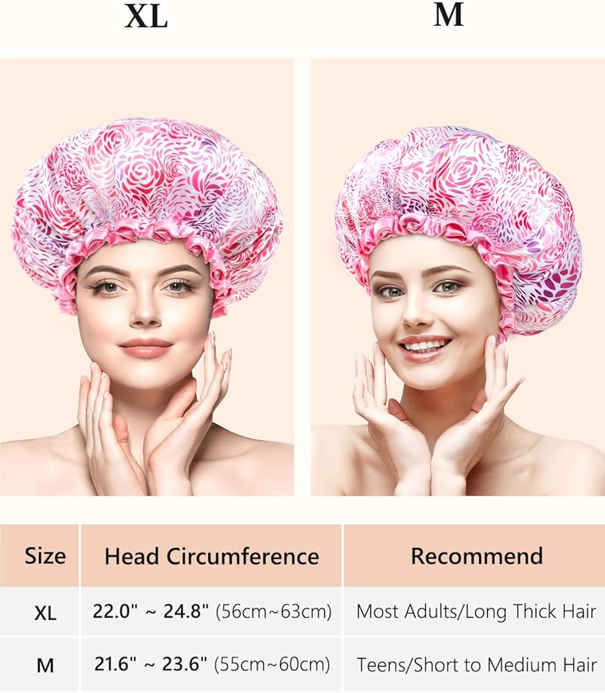 mikimini Shower Caps, Reusable Bath Shower Caps 2 Packs for Women