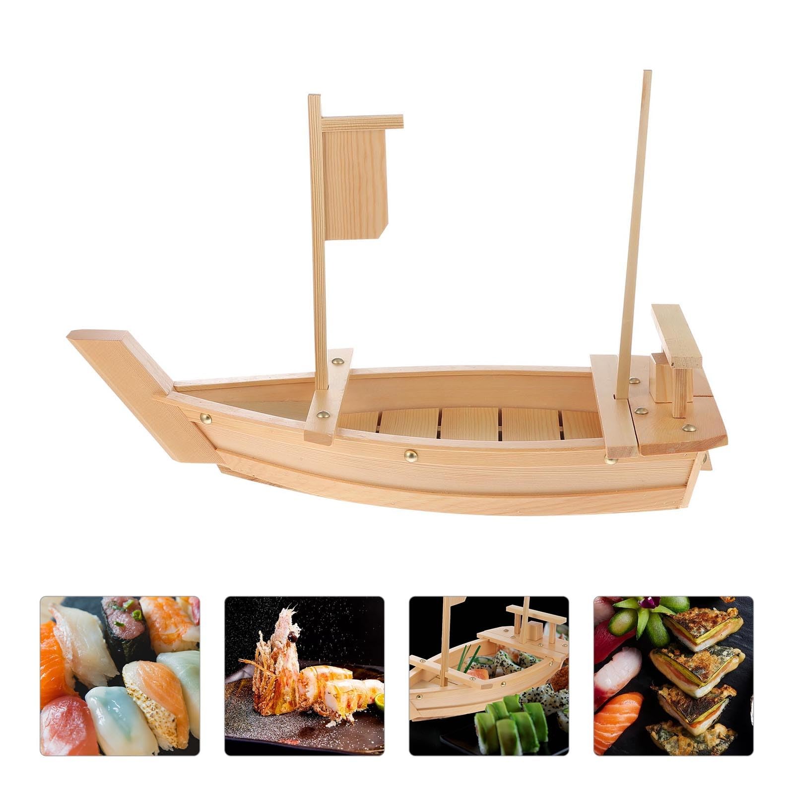 OUNONA Plateau à Sushis sans Bavures en Bois de Bateau, Assiette de Présentation des Aliments pour Dîners en Famille et Fêtes Spéciales