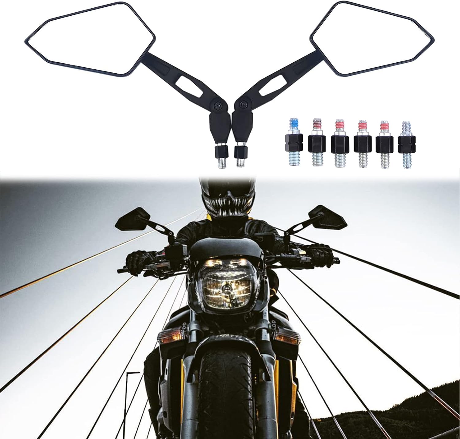 JMTBNO 8mm 10mm Motorcycle Rear View Side Mirror Compatible With Touring Street Bike Cruiser ATV Scooter Bike