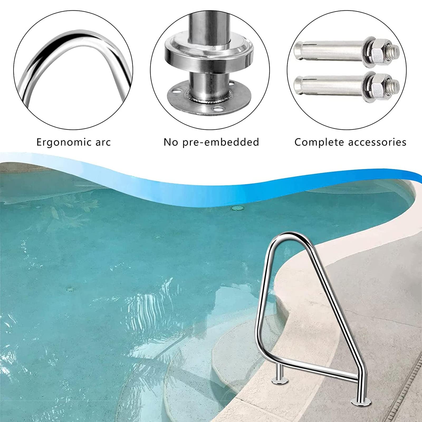 Barandilla para Piscina Barandillas De Acero Inoxidable Baranda De Piscina 81 * 90cm Pasamanos Fácil Montaje para Piscina Sauna Parque Acuático Interior Y Exterior (Size : 2 Pack)