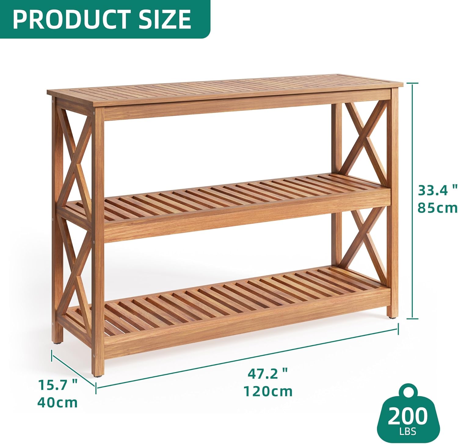 YITAHOME Outdoor Console Table All-Weather Resistant with 3-Tiers Storage Shelf, Acacia Wood Outdoor Side Table Patio Bar w/Adjustable Foot-Pads for Garden, Patio, Balcony