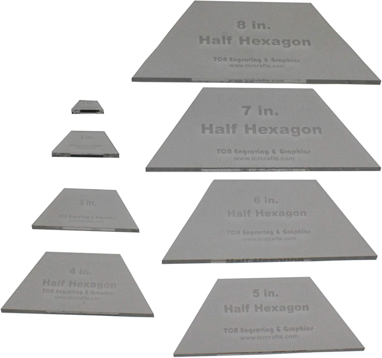 Half Hexagon Quilt Templat8 Piece Set 1,2,3,4,5,6,7,8, Inches - Clear 1/4 Inch- No Seam