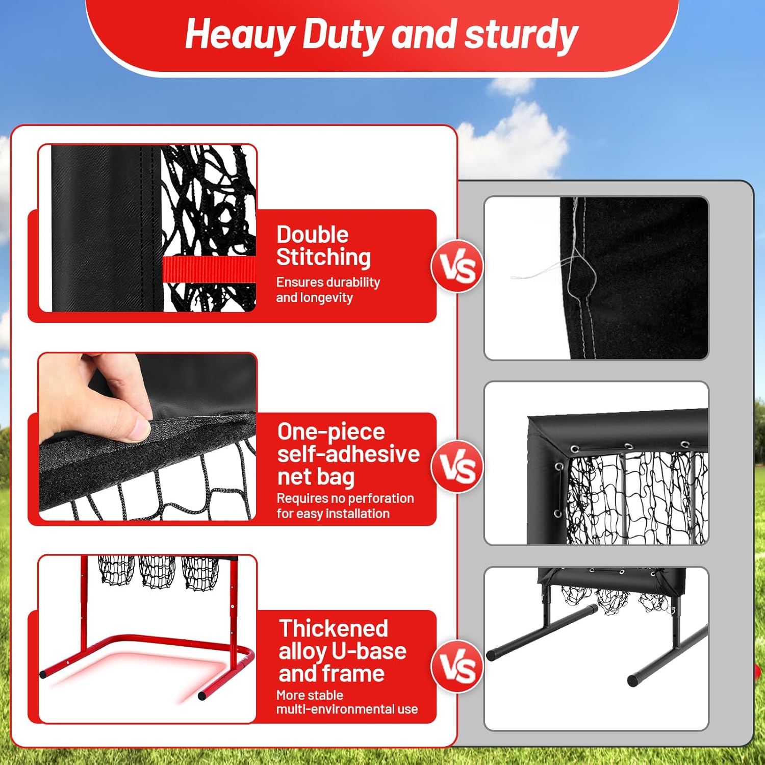 9 Hole Pitching Net with Strike Zone, Adjustable Baseball Pitching Target, Heavy Duty Softball Net Training Equipment