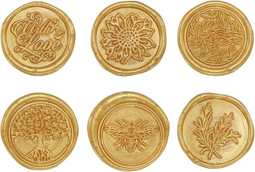 Yoption 6 Pcs Wax Seal Stamp Set, Botanical Floral Sealing Stamp Kit