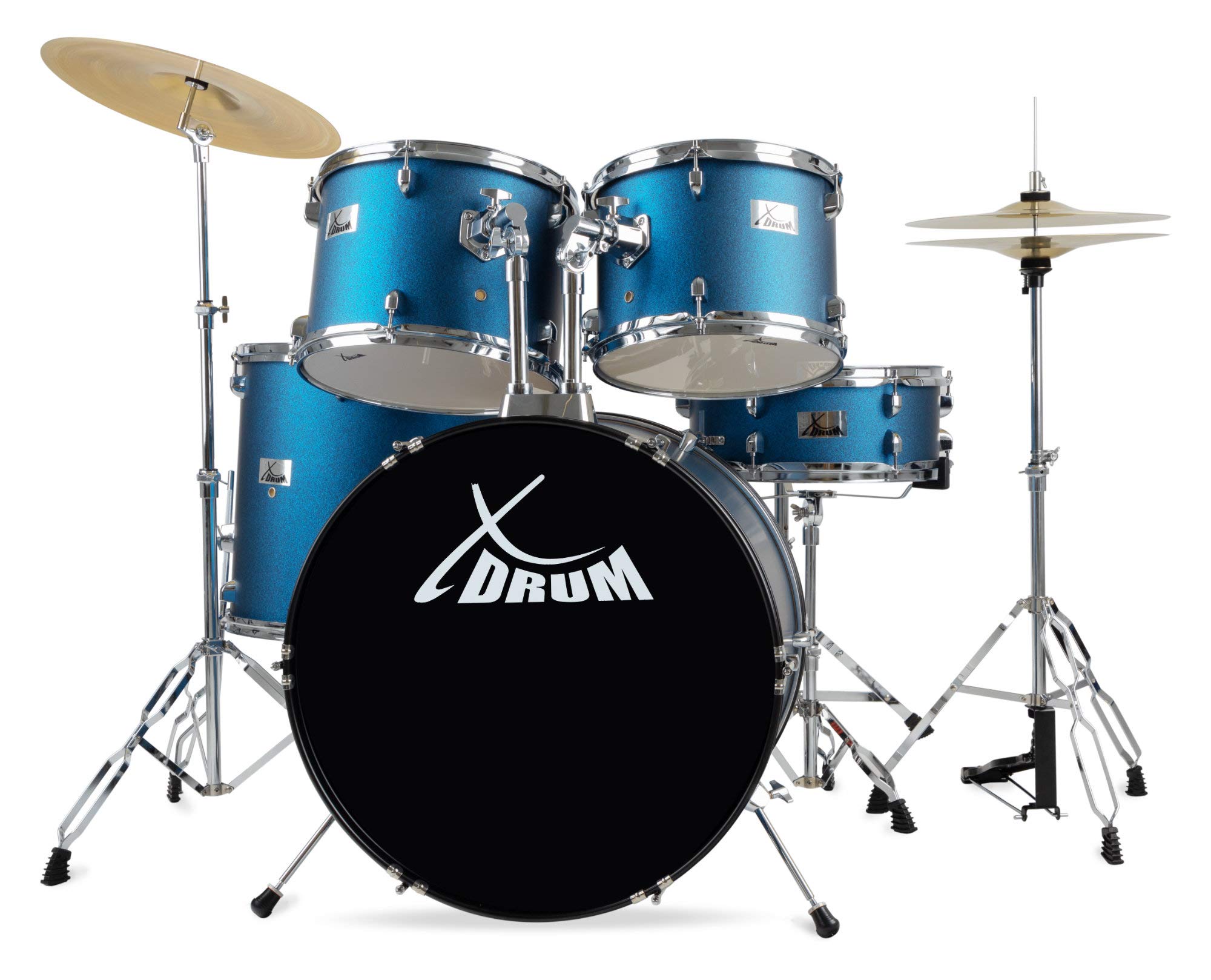 XDrum Semi 22" Standard Batterie Satin Blue Sparkle - 22" BD, 12" TT, 13" TT, 16" FT, 14" SD - incl. École - Bleu