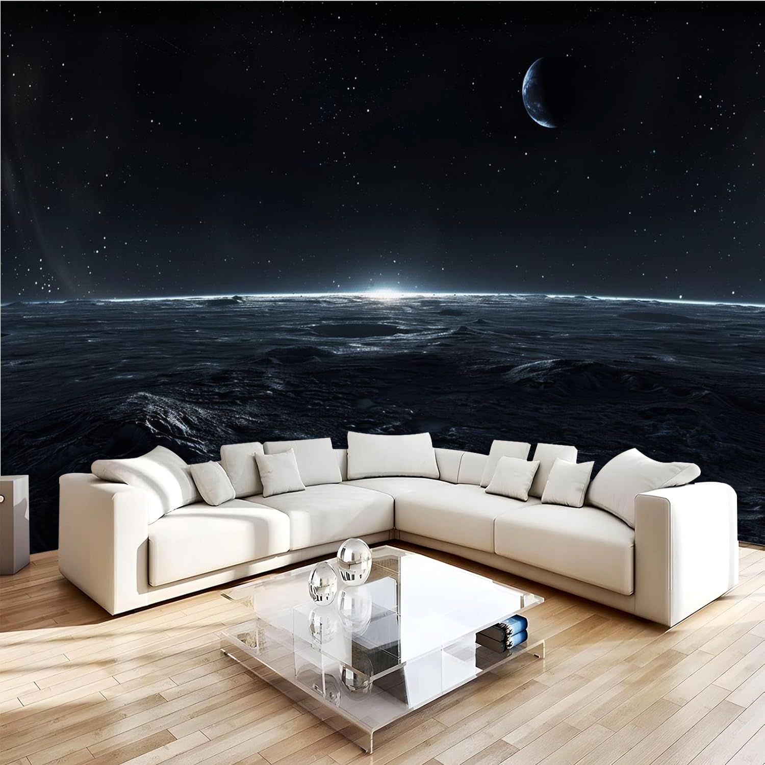 Carta da parati effetto 3D Luna 400 x 280 cm Murale Non Tessuto Universo Spazio Esterno Fotomurale Stampa HD Moderna Poster Per Soggiorno E Camera Da Letto Design 2M1415