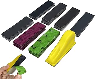 Micro Detail Sander Paper Kit 70PCS Wet Dry Sandpaper-Grit 400 600 800 1000 1500 2000 3000,3.5”x 1”Hand Sanding Block with...