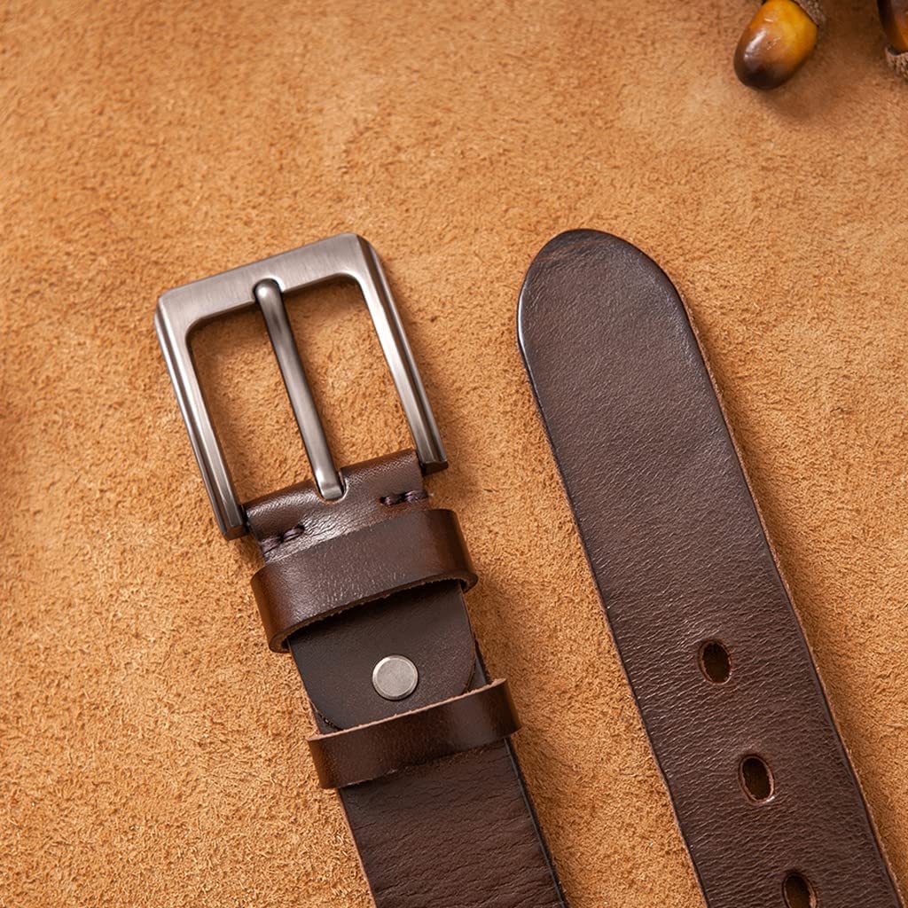 Cinturón 100% de Cuero de Vaca para Hombre, Cinturones Casuales de 38MM de Largo y Ancho Ajustable con Cinturones de Hebilla de una Sola Punta para el Trabajo y los Negocios